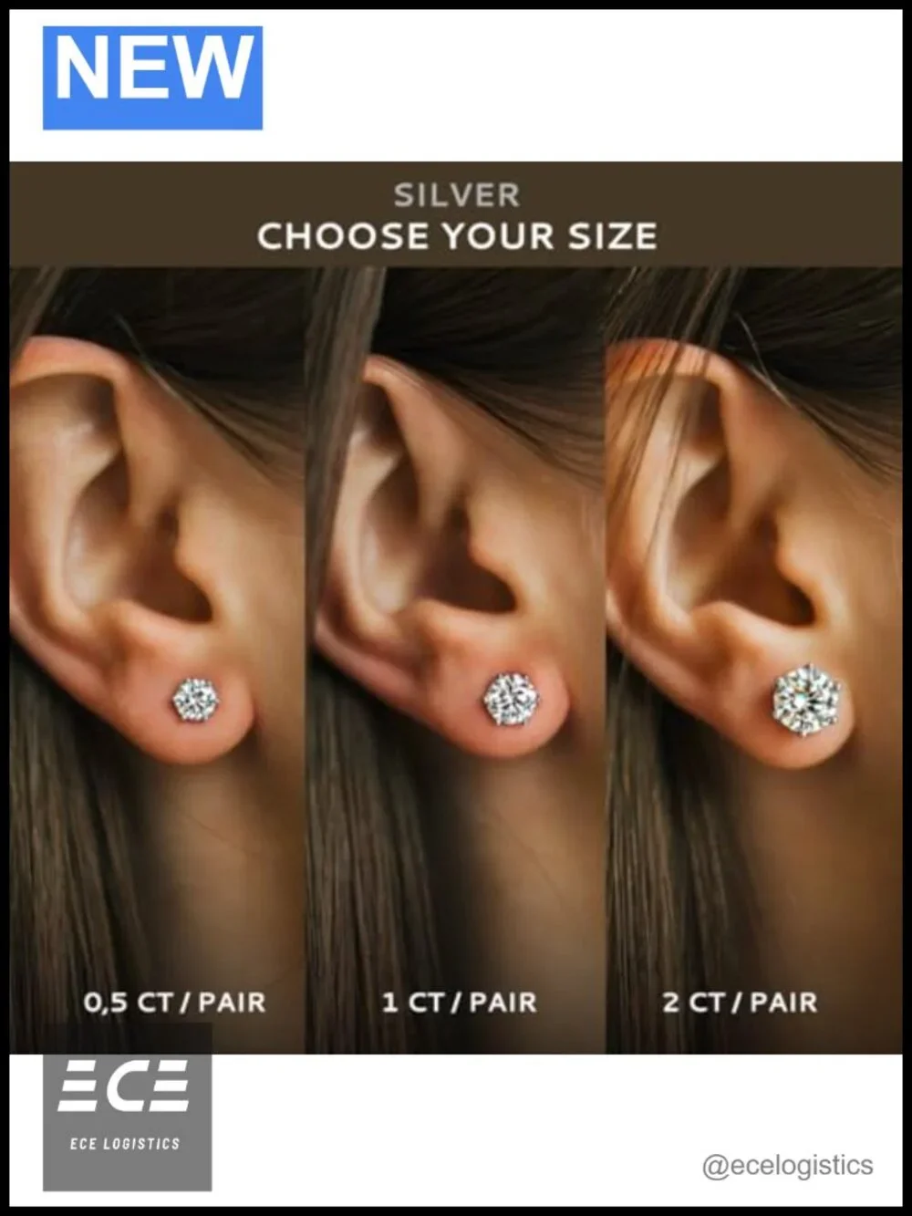 Moissanite Stud Earrings 925 Sterling Silver Round Solitaire Minimalist Gift